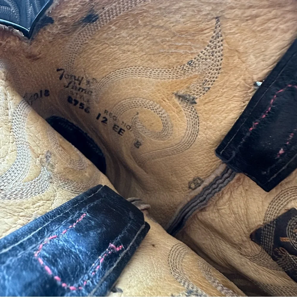 Tony Lama Black‎ cow boy men boots 12 EE